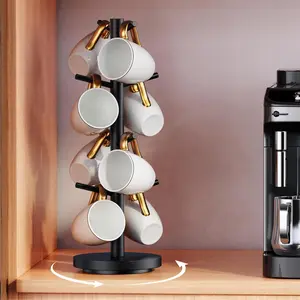 Coffee Mug Holder Tree, Upgraded 360? Rotated Coffee Cup Holder for Counter,  Coffee Mug Tree, Coffee Mug Rack with 8 Hooks, Coffee Mug Organizer Station, Mug Stand Coffee Bar Accessories, Black