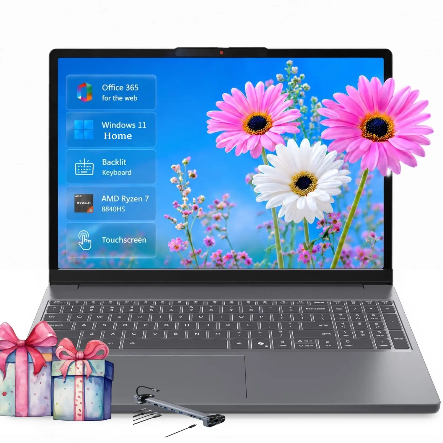 Lenovo 15.3‘’ Touchscreen Laptop Ryzen 7 8840HS Gray 2026,up to 32GB 1TB SSD, 1080p FHD IR camera, Radeon 780M graphics, Win 11 Home, Backlit keyboard,Bundle Accessories