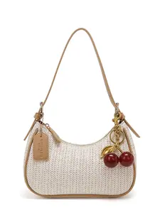 Women's Cherry Decorated Straw Shoulder Bag, Fashion Casual Crossbody Bag, Adjustable Straps, Y2K Style, Vintage Design, Daily Use