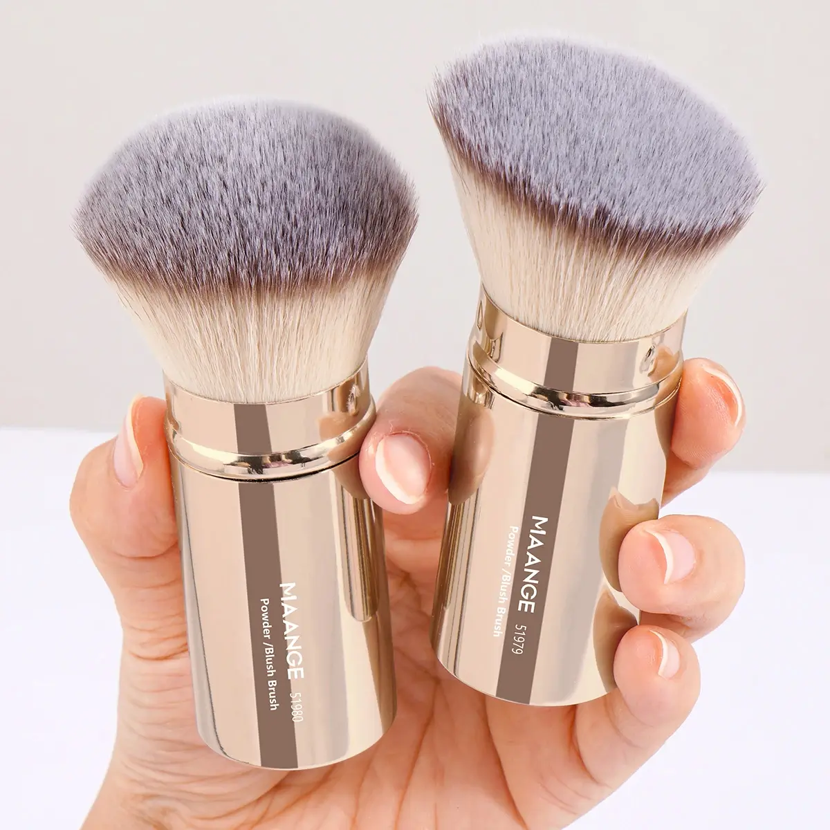 MAANGE 2PCS Retractable Foundation Makeup Brush Flat/Angle Kabuki Brush For Powder Blush Bronzer Concealer Portable Makeup Tools