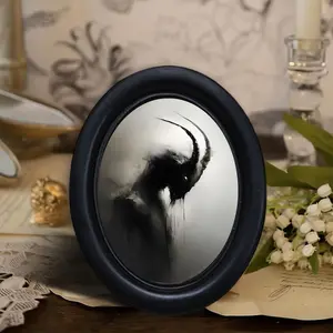 Gothic Sheep Head Demon Ink Art Painting, Vintage Oval Frame, Halloween Horror Decor, Gothic Bedroom Entryway Wall Hanging, Artistic