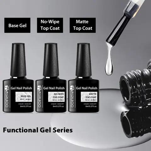 MSRUIOO 8ml Long Lasting Function Gel Nail Polish, Base Gel, No-Wipe Top Coat, Glossy Finish with Odorless Formula, Easy Soak Application for Nail Art Lovers, Perfect Gift for Nail Enthusiasts, Manicure, Extension Gel Kit, Nail Products