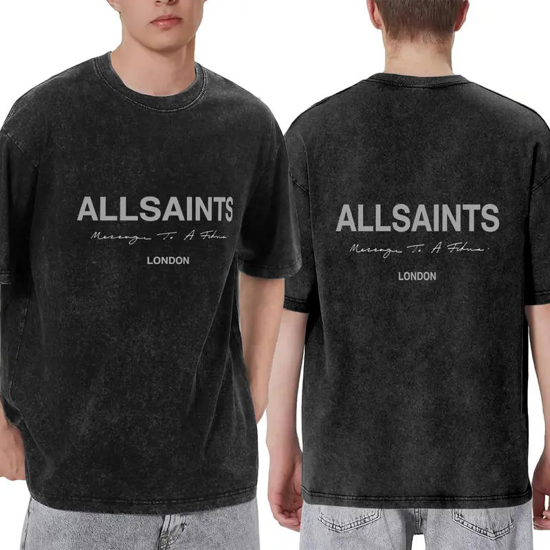 Men’s 100% Cotton Washed Classic Streetwear Allsaints Graphic Print T-Shirt - Short-Sleeve Crew Neck Menswear Top, Soft Breathable Fabric, Humorous Boyfriend Style for Daily Wear, Summer Casual, Shortsleeve, Tshirt funny quote bold statement, Oversized