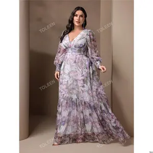 Summer / Spring Dress Vacation Ruffle Lantern - Plus Size Plunging V Neck Sleeve Hem