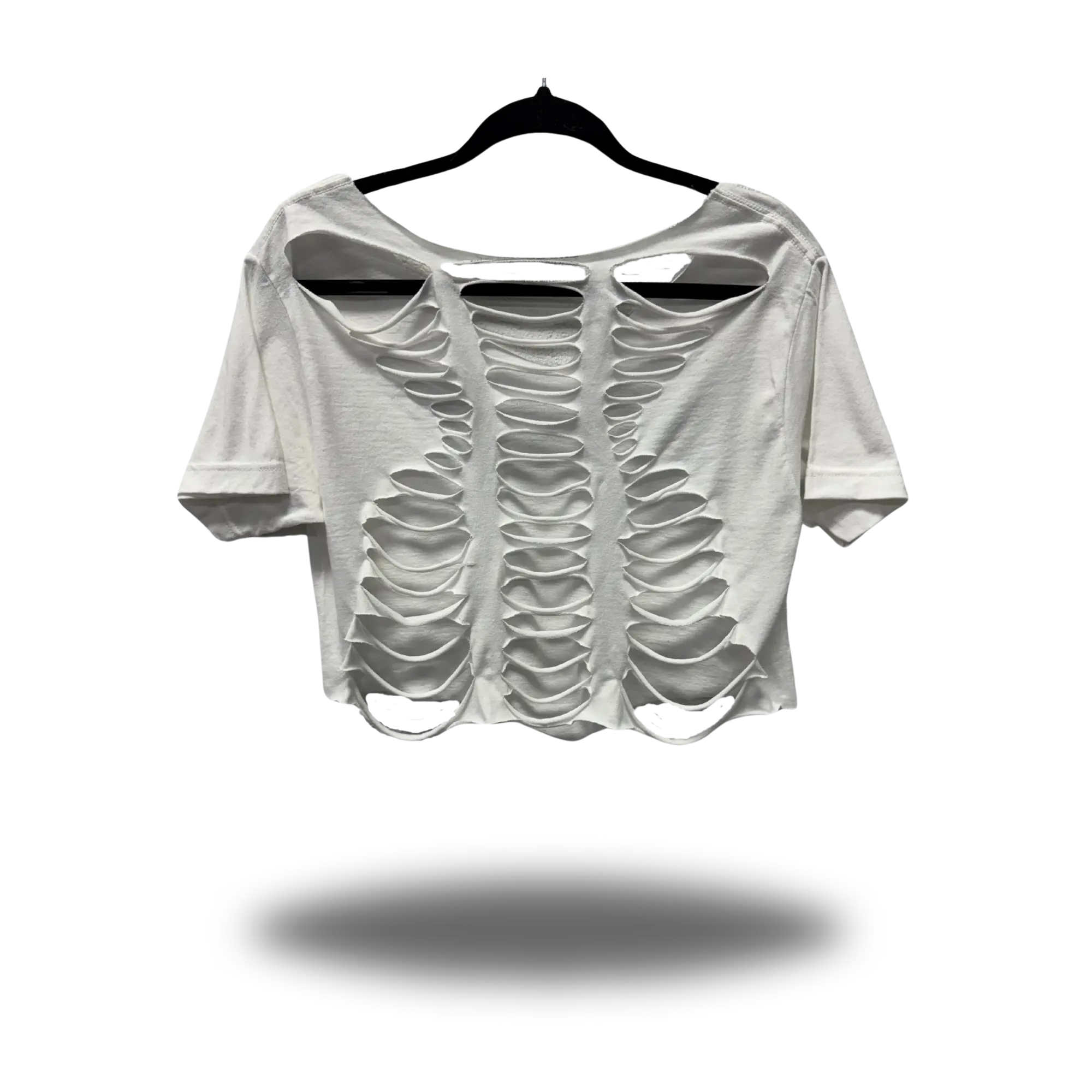 TheDriveClothing Road Rash V Cut White Crop Top – Y2K Streetwear Hand-Cut Crop Tee, Edgy Biker Fashion, TikTok Viral Festival Outfit, Grunge Urban Summer Style, Unisex Tee