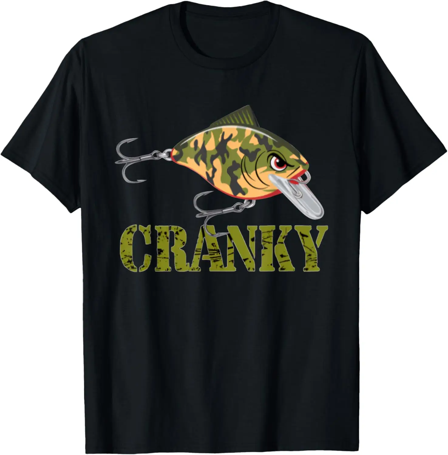 Women's 100% Cotton Short-Sleeve Round Neck Casual Distressed Graphic T-Shirt, Cranky Camo Crankbait Fishing Themed for Father's Day, Shortsleeve, Top, Tshirt, Vintage, Fathers Day Gift, Cranky Camo Graphic Sparks Smiles, Streetwear