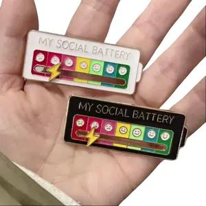 Mood Switch Energy Brooch | Slidable Design! Personalized DIY Social Battery, Alloy Badge School Pin