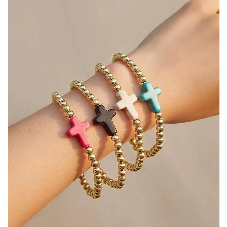 4 piece set of gold 4mm gold bead turquo