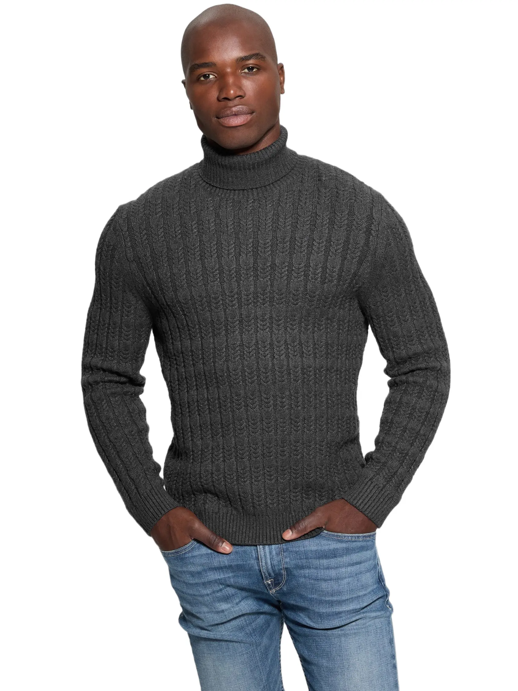 GUESS Male Eco Ezra Turtleneck Cable-Knit Sweater