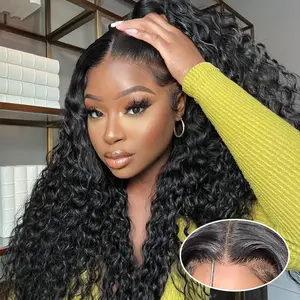 Pizazz Hair HD Transparent Ready to Wear Glueless Wig Human Hair Pre Cut 220 Density 8x5 Deep Wave Glueless Lace Front Human Hair Wigs Pre Plucked with Baby Hair for Women