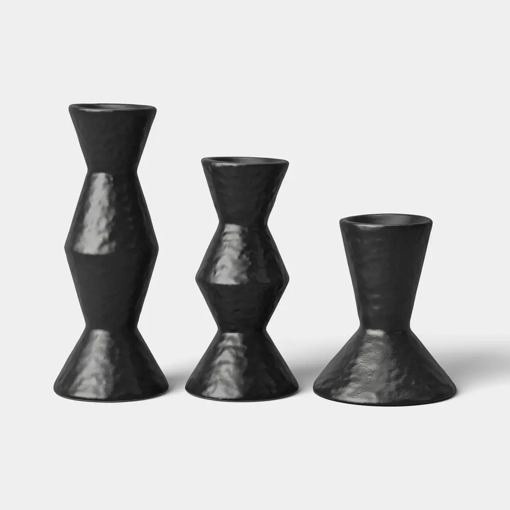 Set of 3 Black Ceramic Taper Candle Holders - Threshold