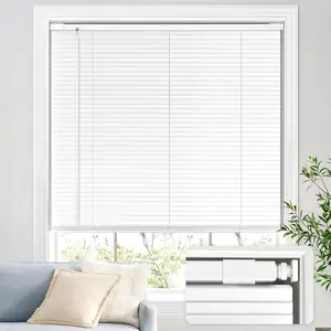 UNISHADES No Drill Blinds for Windows 1" Aluminum Cordless Mini Blinds L-Shaped Slat 100% Privacy, for Window Size 28" W × 48" H - White