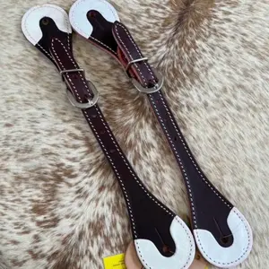 Pair Adult Size Dark Oil Top Grain Leather Western Spur Straps Rawhide Ends