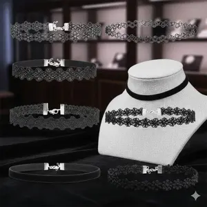 Gothic Choker Set | 6PCS Black Lace Necklace | Punk Chokers for Women Layering | Dark Romance Accessories | Vintage Goth Jewelry Gift