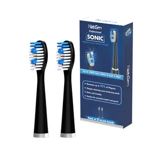 NetGen Replacement Sonic Toothbrush Heads | Soft and Comfortable Electronic Brush| compatible with all NetGen toothbrush models | Black - Pack of 2