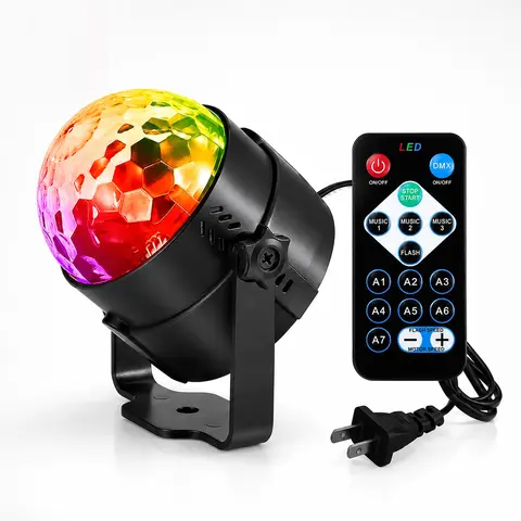 Compact Form 7-Color LED DJ Party Light with Remote - Sound-Activated, Adjustable Automatic Modes, Iron PVC Construction - Decorative Atmosphere Lighting for Holiday, Family Dance Events