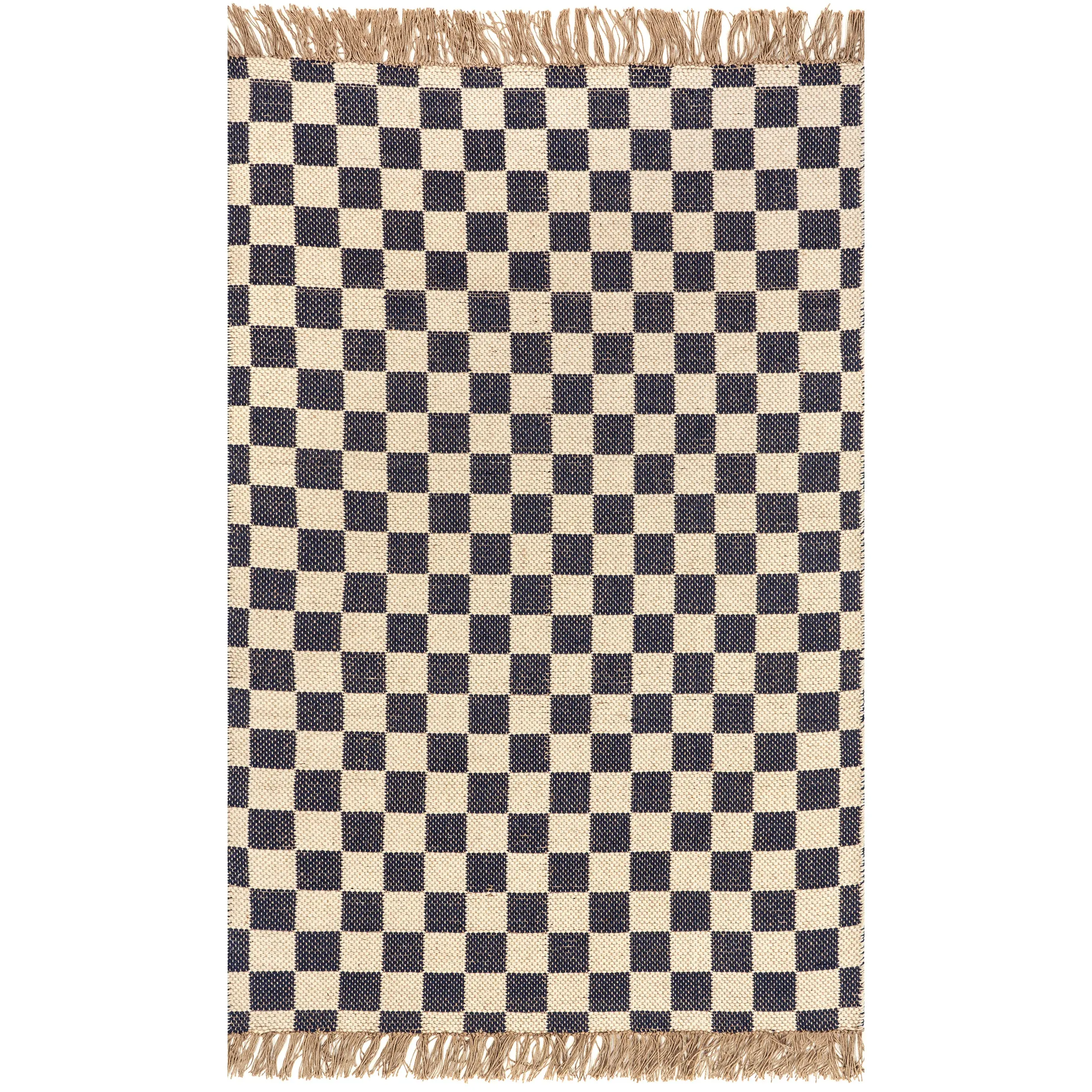 Connie Checkered Wool/Jute Tasseled Area Rug