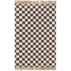Connie Checkered Wool/Jute Tasseled Area Rug