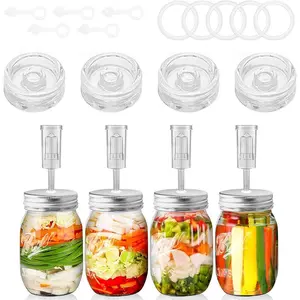 Fermentation Kit for Wide Mouth Mason Jar with 4 Glass Fermentation Weights,4 Fermenting Lids,4 Airlocks,5 Silicone Rings & 5 Silicone Grommet for Sauerkraut and Vegetables (Jar Not Included)