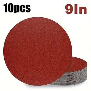 10-Piece Set 9-Inch Hole-Free Sandpaper 225mm Multi-Grit 60-600 Round Abrasive Sheets for Woodworking Rust Removal Polishing Repair Home Improvement Hardware Tools
