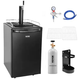 【FathersDayGift】 VEVOR Single Tap Beer Kegerator, Full Size Bar Fridge Beverage Refrigerator Chiller Refrigerator with Shelves, CO2 Cylinder, Drip Tray & Rail, 32°F-50°F Temp Control, Holds 1/6, 1/4, 1/2 Barrels, Black