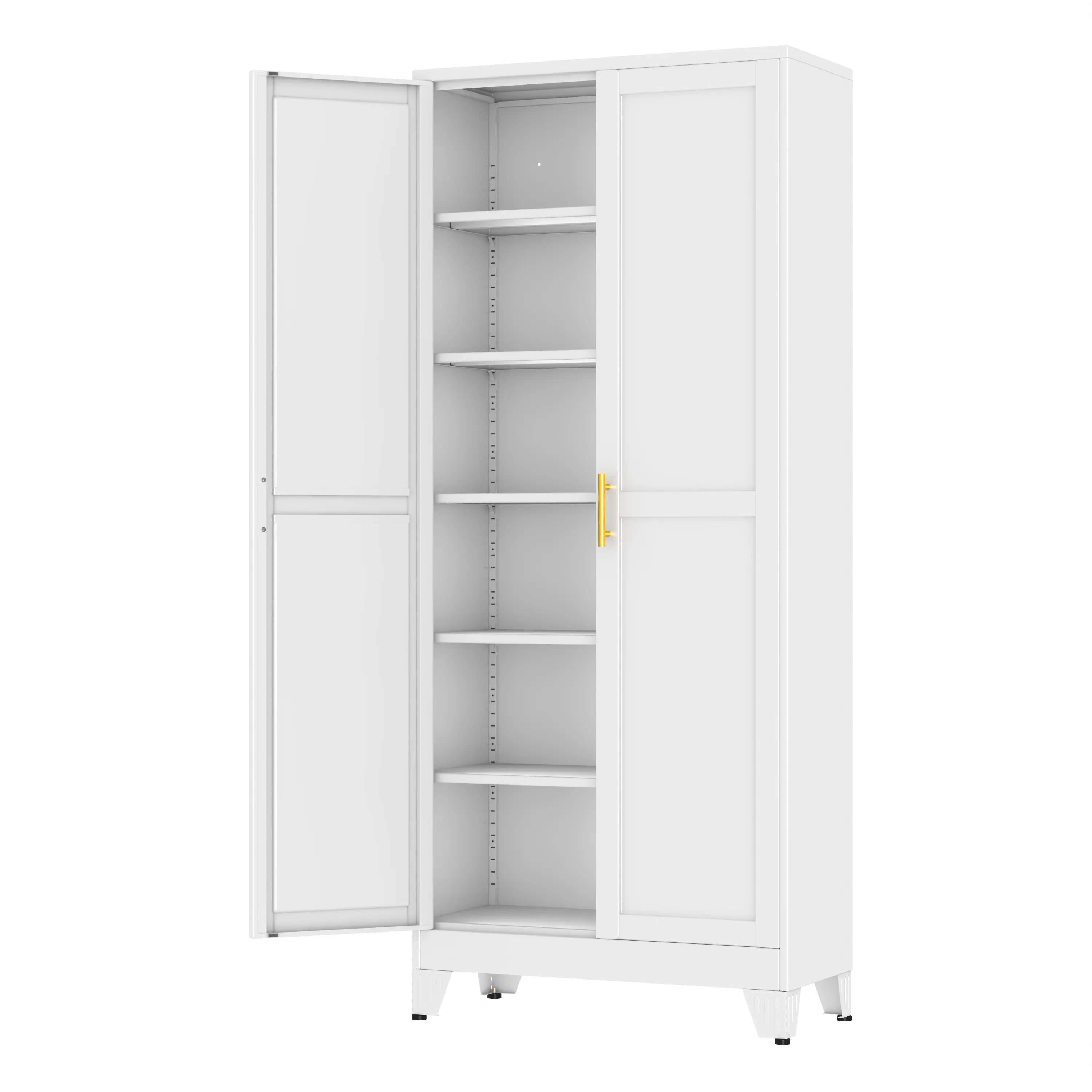 75" Tall Metal Kitchen Pantry Storage Cabinet with 2 Doors & 5 Adjustable Shelves, Freestanding Steel Cupboard for Kitchen, Dining Room, Living Room & Bathroom