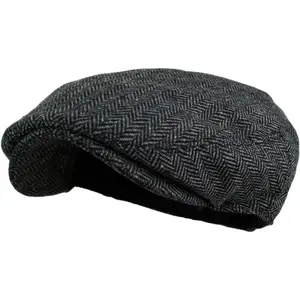 Men'S Classic Herringbone Tweed Wool Blend Newsboy Ivy Hat (Large/X-Large, Charcoal)