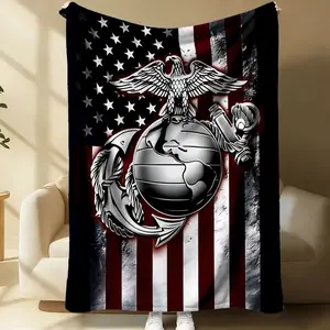 Stylish Military Graphic Blanket, Distressed US Flag Design Flannel Throw Blanket, Perfect Home Décor, Ideal for Camping, Travel, and Office Warmth, Great Gift for Military Enthusiasts