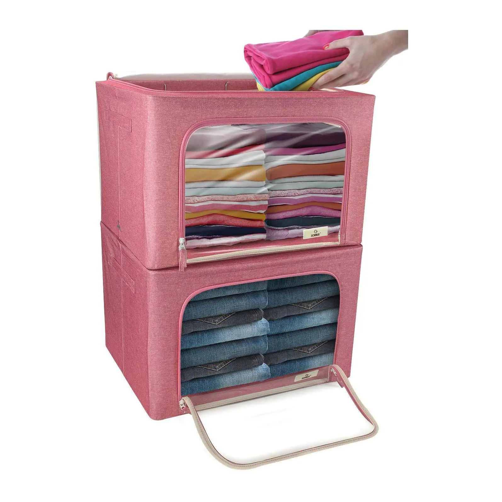 Sorbus Storage Box with Window - Pink - 2-Pack