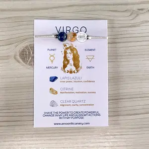 Virgo Zodiac 3 Bead Adjustable Sliding Knot Bracelet with Affirmation