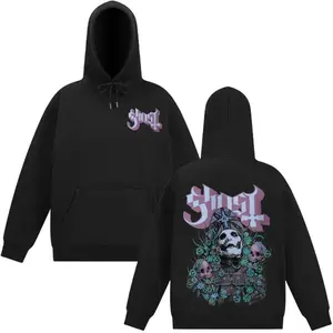 Vintage Ghost Band Graphic Hoodie: Y2K Streetwear Style with Acid-Washed Oversized Fit, Gothic Unisex Sweatshirt for Men and Women, Cozy Long-Sleeve Winter Casual Wear