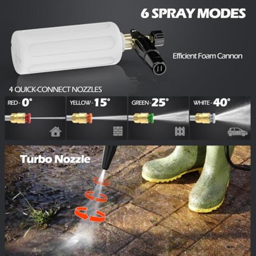 Wall Mounted Pressure Washer with 5000PSI High-Pressure Power 100FT Retractable Hose 5-Stage Adjustable Pressure Settings Foam