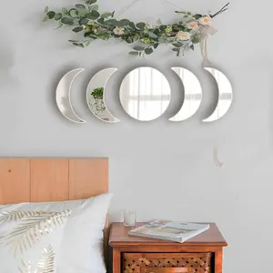 Mirror Wall Stickers, Self Adhesive Moon Phase Mirrors, Natural Wall Decor, Bohemian Wall Decoration for Home Living Room Bathroom Bedroom Decor