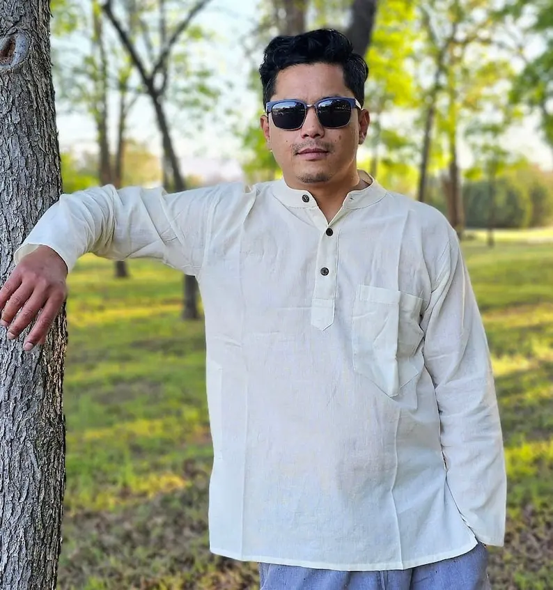 Handmade Nepalese Cotton Kurta: Unisex Hippie Boho Top