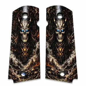 1911 Full Size Grips – Black ABS Custom Grip Set with Viking Skeleton & Glowing Blue Eyes Printed Artwork | Standard Frame Replacement Grip Panels