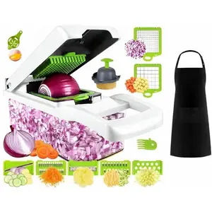 Food Chopper and Vegetable Slicer, 16-in-1 Kitchen Chopper with 7 Blades and Container, Free Cooking Apron