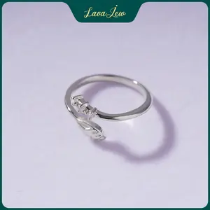 LavaJewelry Crystal Leaf Bypass Ring, Sterling Silver Cubic Zirconia Ring, Ring for Women, Girl
