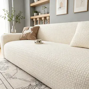 1pc Solid Color Plaid Pattern Sofa Cover, Warm and Soft, Pet Furniture Protector, Dust-Proof and Stain-Resistant, Fits 2/3/4 Seater Sofas