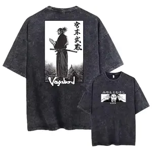 valentine shirts  Anime Vagabond Graphic Print Vintage Washed Short sleeved round neck Y2k Tshirt Men Clothing New in Top Tees Mens T-Shirt 61322