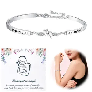 Mommy of An Angel Wing Engraved Bracelet, Fashionable Jewelry for Women, Elegant All-match Fashion Accessories for Daily Wear, Personalized Angel Bracelet, Engraved Bracelet