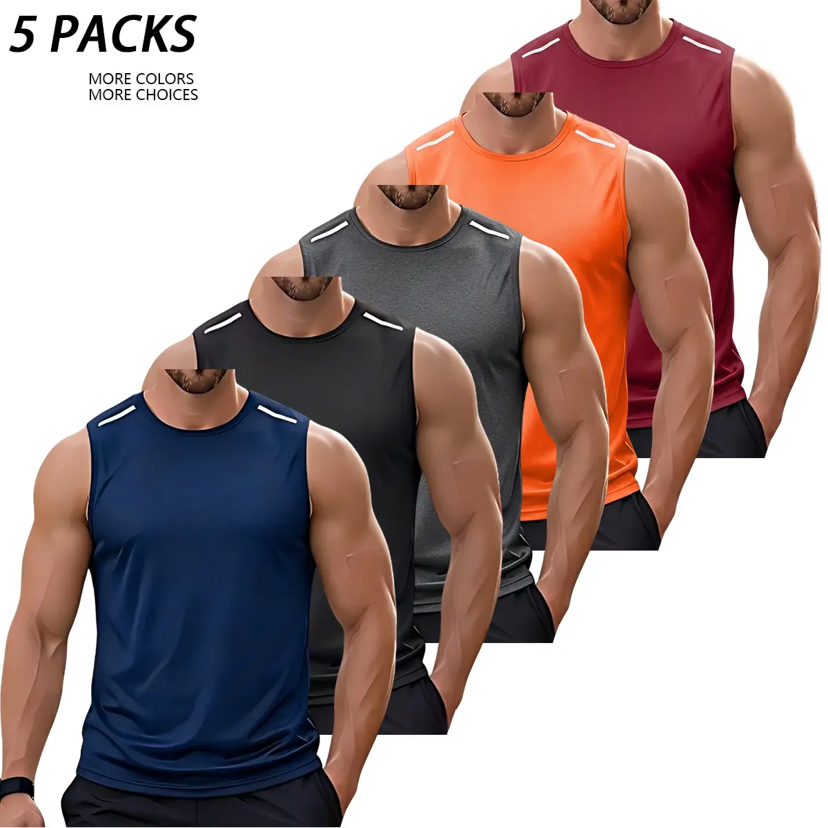 5PCS Men’s Fitness Sports Tank Tops, Casual Soft Sleeveless Muscle T-Shirts, Fitness T-Shirts, Men’s Crew-Neck Compression Basketball Shorts, Sports Tanks, Solid Color Design, Father’s Day Gift Idea