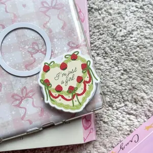 I'm Just A Girl Strawberry Cake Phone Grip, Aesthetic Coquette Accessory for Her, Kawaii Pink Dessert Phone Holder, Vintage Retro Cake Griptok, Soft Girl Vibe Stand, Cottagecore Gift for Women
