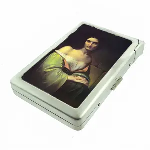 Melancholy Woman Art Illustration Metal Case with Built in Lighter