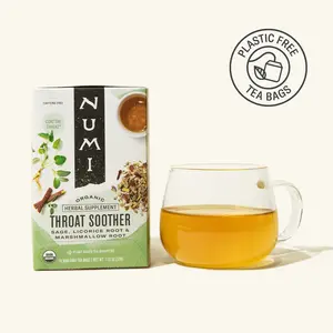 Numi Organic Throat Soother Tea - Sage Licorice Root Marshmallow Root Cinnamon & Clove Blend for Cough & Sore Throat Relief