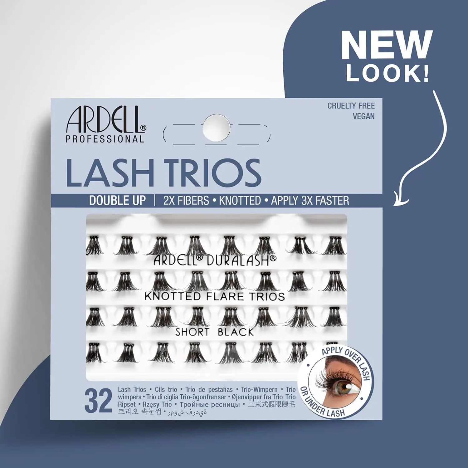 Double Up Trio Individual False Eyelash Pair, Short Fibers, Natural Curve, Dramatic Lashes, Black Makeup Lash Extension