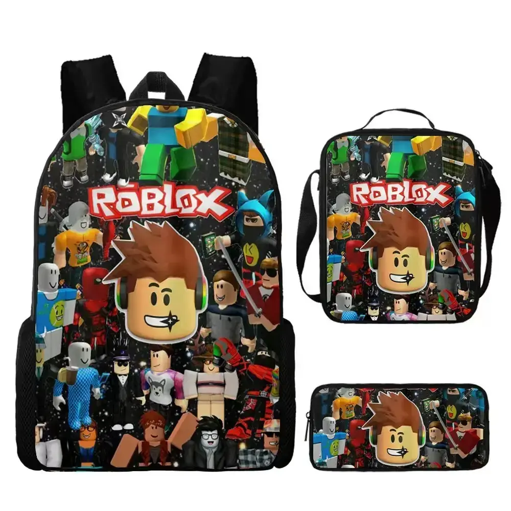 2026 New Roblox Three-Piece Set Pencil Case Cartoon Anime Portable Lunch Bag Large Capacity Wear-Resistant Breathable Backpack