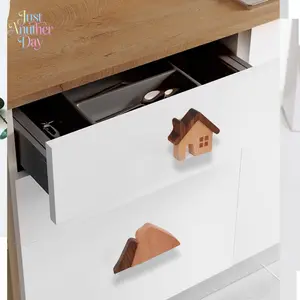 2Pcs Creative Solid Wood Drawer Knobs, Cute Mountain & House Shaped Handles, Beech & Walnut Wood, Perfect for Kids’ Room, Wardrobe, Cabinet Doors, as Decorative Hooks or Pulls, Natural and Stylish