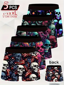 5-pack random mixed set men's boxer underwear, skull head, handsome, soft and comfortable, mid waist breathable. Say goodbye to the hassle of choosing patterns.