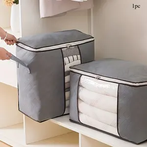 1pc Large Clothes Storage Bag, Clothes Organizer With Handle & Clear Window, Storage Bins Containers For Comforters & Blankets - Perfect For Moving And Traveling