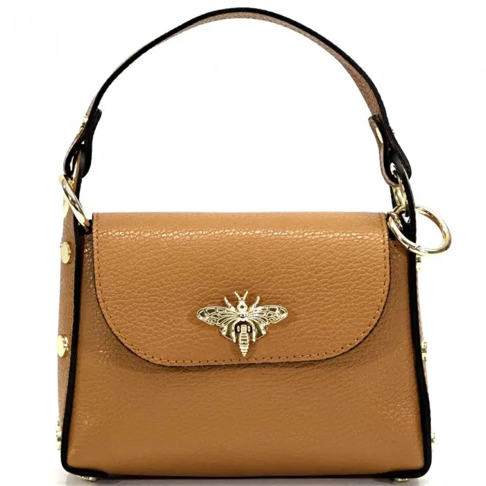 Tendenza Vittoria Light Brown Edition – Mini Premium Structured Bag with Gold Bee Accent